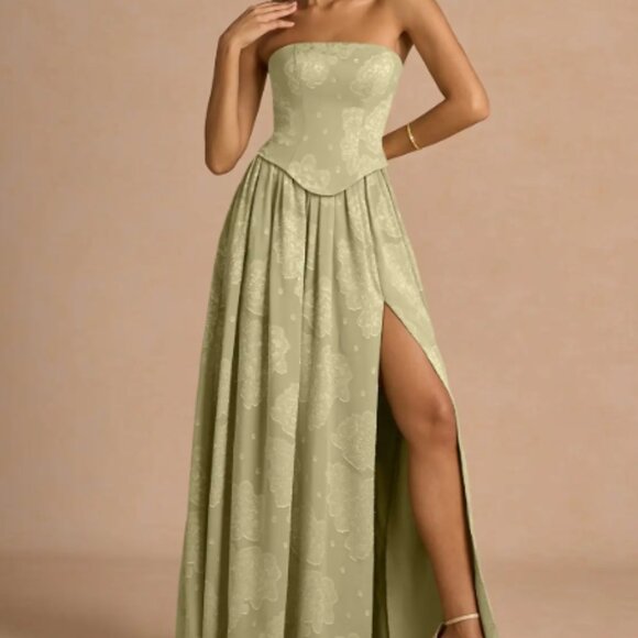 Azazie Dresses & Skirts - Azazie Atelier Isaura Celadon Maxi Dress with Matching Satin Scard